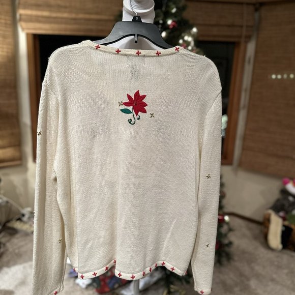 Ivory with Red Poinsettia XL Sweater - Picture 2 of 4